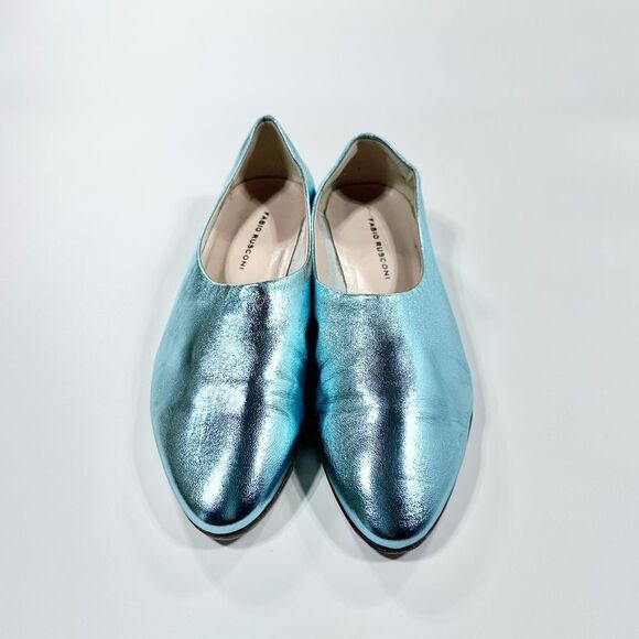 Fabio Rusconi teal metallic leather pointed toe flats 36 - Picture 1 of 8